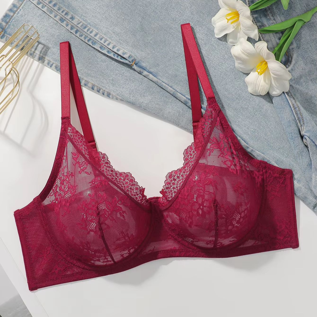 Sujetador de encaje rojo trans - Sheer Bra Lace reseña y precio